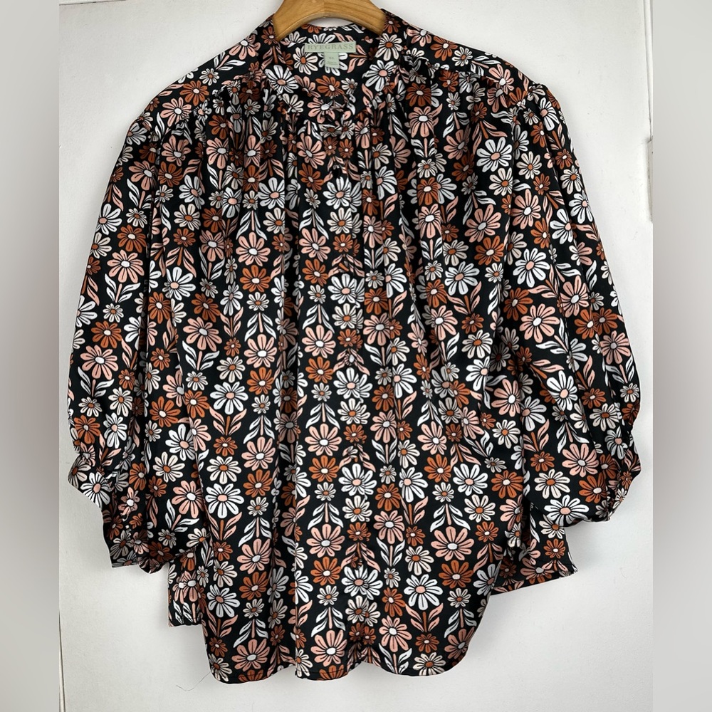 NWOT Ryegrass Floral Dolman Sleeve Blouse Top Black Peach Rust White Daisies XL